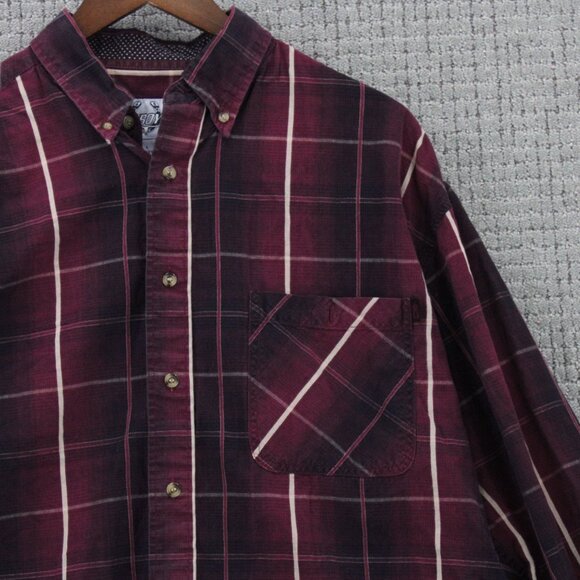 Vintage Cowboy Up Western Shirt Mens Large L Red Maroon Plaid Button Down Y2k - Picture 3 of 9